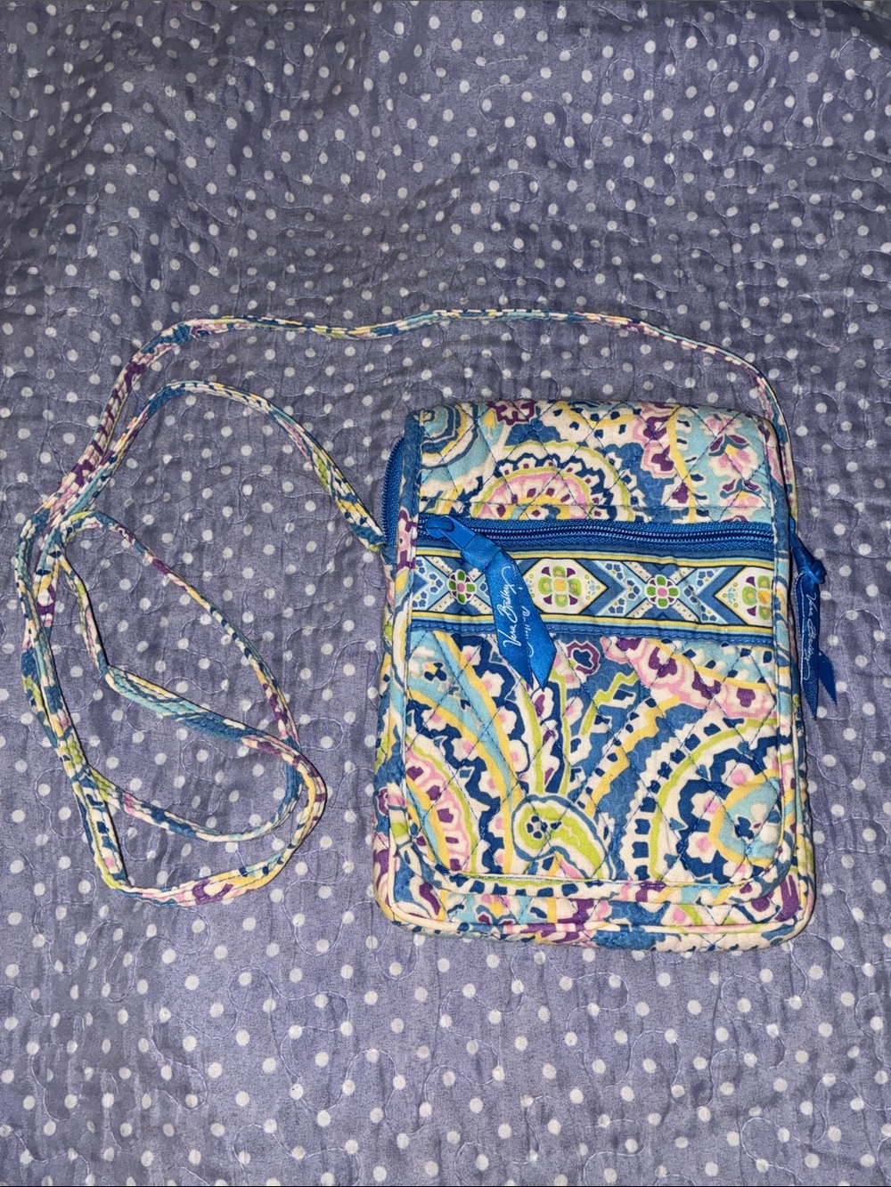 Vera Bradley Capri Blue Paisley Quilted Crossbody Bag Purse Blue, Green, Purple